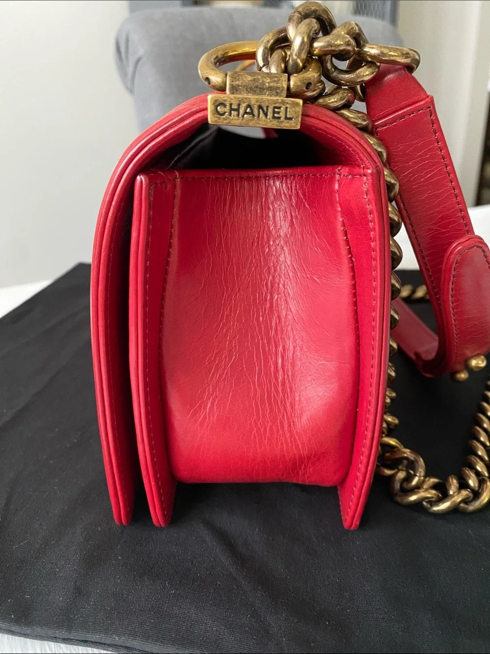 Chanel Boy Red Medium Bag Gold Hardware Comes Full Set: COA, Dust Bag, Box